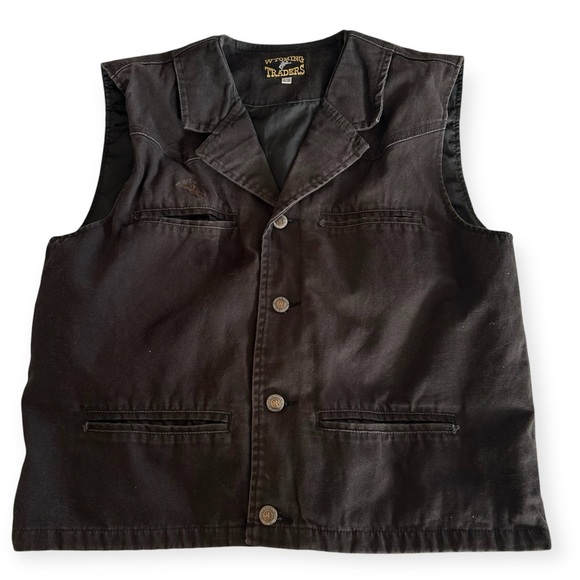 Wyoming Traders Vest Men Medium Brown Lined Canvas Western Ranch Rodeo Cowboy - Picture 2 of 11